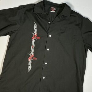 Hilton‎ Sturgis 2002 Graphic Button Up Short Sleeve Shirt Black Large Mens